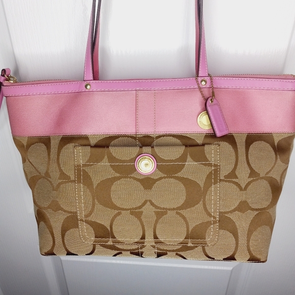 Coach Signature Pink Stripe Top Tote - Picture 5 of 8